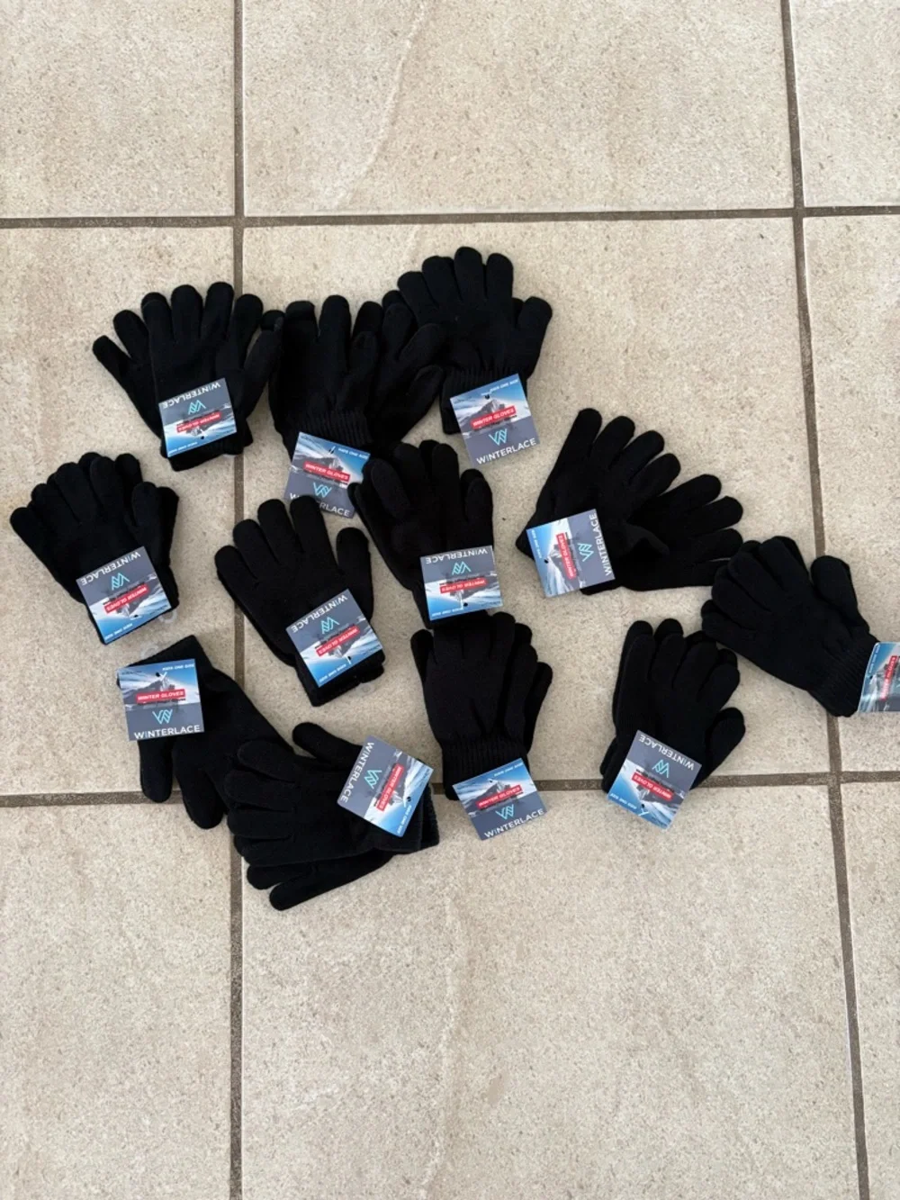12 Pairs Kids Winter Gloves Black Stretch Magic Gloves One Size Warm